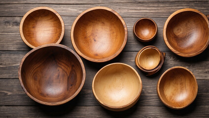 Empty Wooden Bowls Viewed from Above for Culinary Inspiration