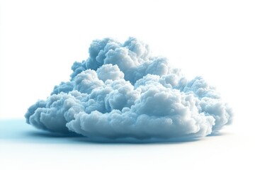 Serene blue cumulus cloud isolated on white 3D render soft light fluffy texture