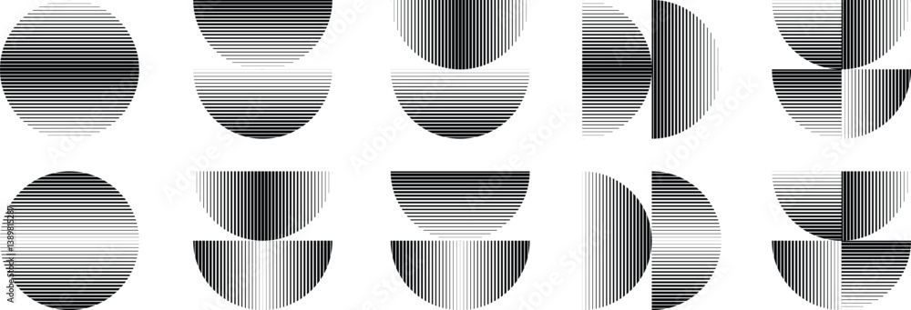 Poster modern artistic semicircle design elements . many lines form half circles in art style . wall art , 