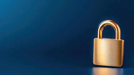 Fototapeta premium A close-up image of a shiny gold padlock against a blue background, symbolizing security and protection.