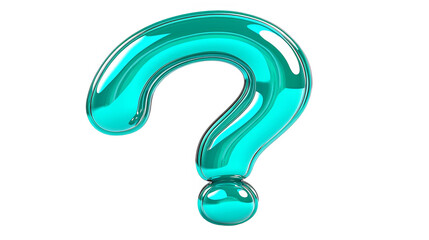 3D Illustration Of A Glossy Turquoise Question Mark Isolated On Transparent Background