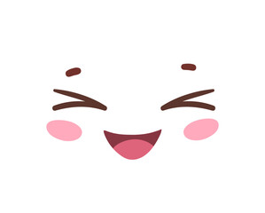 Vector illustration of a laughing kawaii face with closed eyes and open mouth.