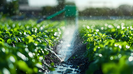 An AI powered smart farming irrigation system, optimizing water usage for crops based on real-time environmental data, Agricultural tech style