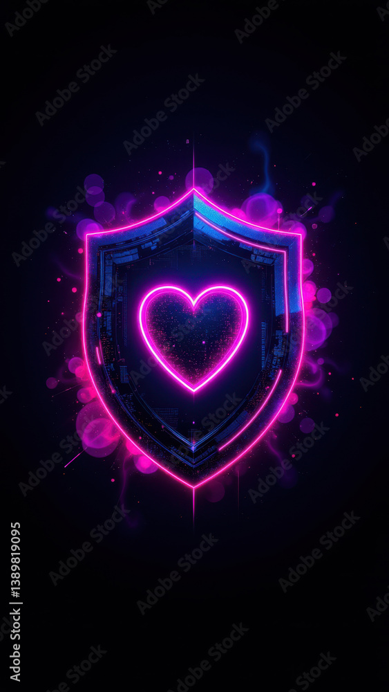Poster symbolic design representing cyber-security and online protection with a heart at its core.
