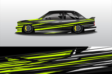 Obraz premium Stylish racing car design with vibrant green and black graphics on a sleek vehicle in motion