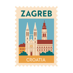 Fototapeta premium Zagreb Croatia Postage Stamp