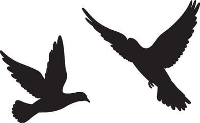Flying Pigeons Silhouette Vector &ndash; Black Bird Silhouettes Isolated 