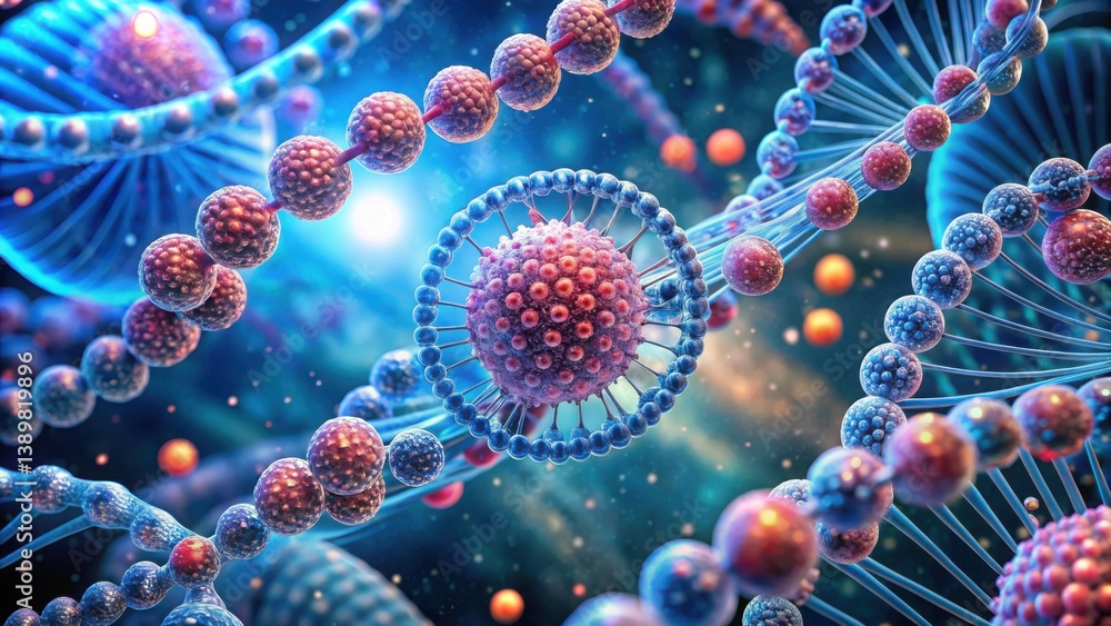 Poster Intricate Render of DNA Strands in Stem Cell Division Process