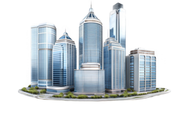 3D Render City Illustration Skyscrapers Blue Sky Transparent Background Asset