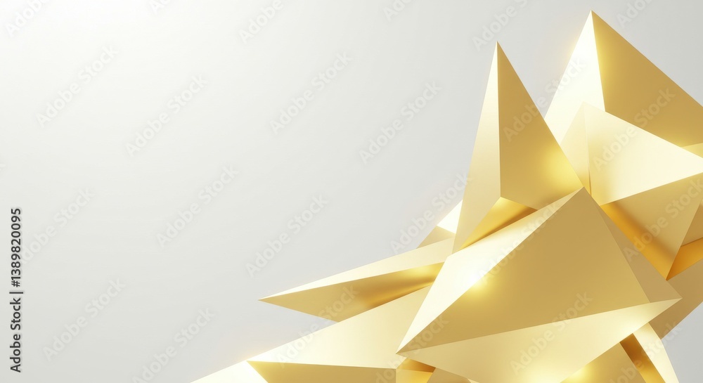 Poster abstract golden pyramids cluster against a light background creating a modern design