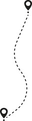 Location routes icon. Route vector between two points with dotted path and location pin. Location pointer continuous one line drawing. GPS navigation line route mark isolated on transparent back.