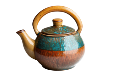 Rustic handcrafted ceramic teapot teal and brown glaze charming handle elegant design perfect for