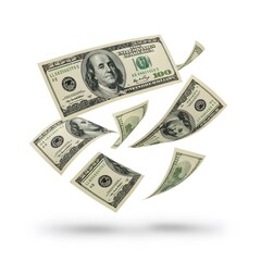 Hundred-dollar bills flying in the air, symbolizing prosperity and financial success.
