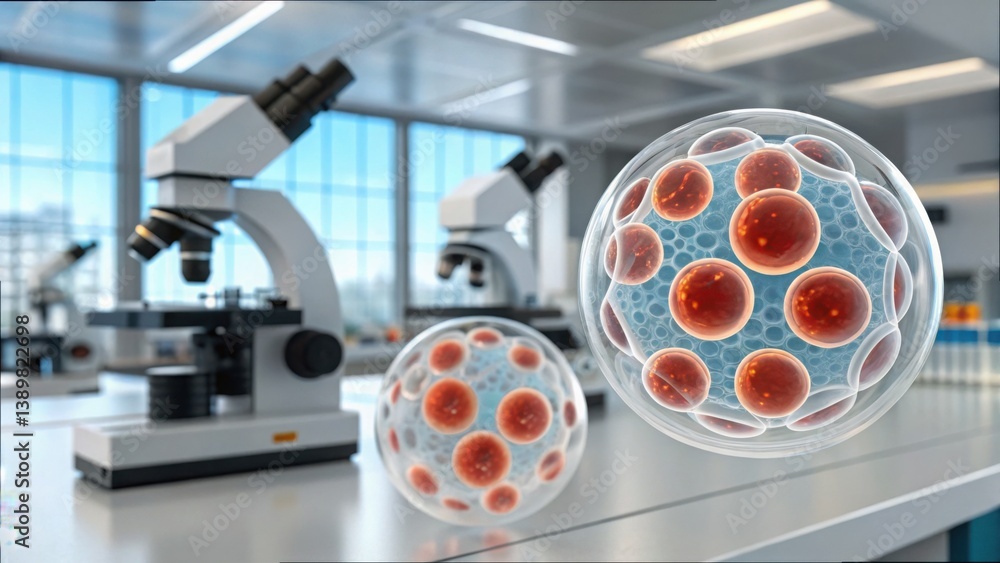 Poster View of Biocompatible Material Interacting with Microscopes in Lab