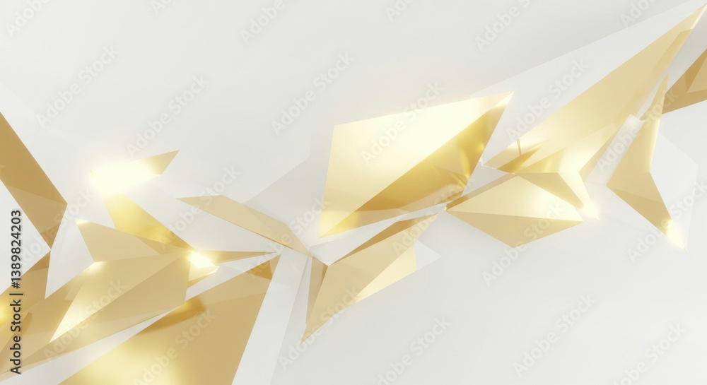 Poster abstract background with golden geometric shapes on a white surface with smooth light effects
