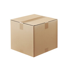 Clean, sealed cardboard box package, realistic textures, isolated transparent background.