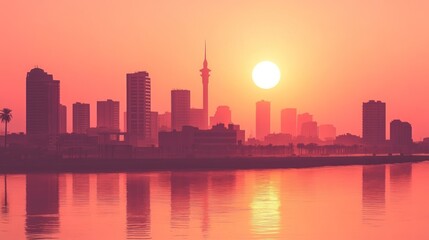 Fototapeta premium Serene Cityscape at Sunrise
