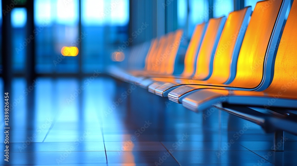 Poster airport business lounges ambient view empty chairs designer lighting calm atmosphere early morning f