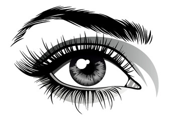 Obraz premium Beautiful female eye with big lashes and eyebrow. Eyeliner glamour makeup. Vector icon