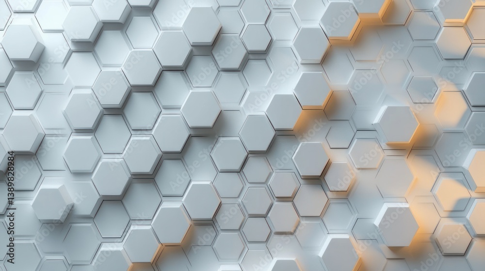 Aufkleber 3d geometric white hexagonal background texture illumination soft lighting