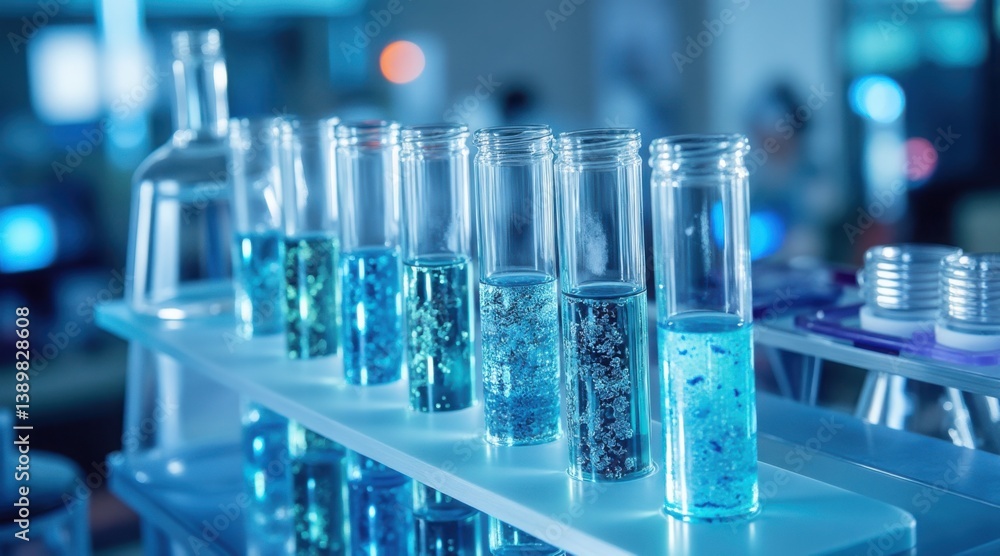 Poster High-Tech Test Tubes with Fluids and Nanobots in Laboratory Setting