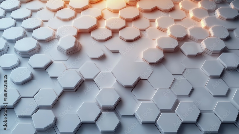 Poster white hexagonal tile pattern 3d render modern scandinavian aesthetic soft lighting