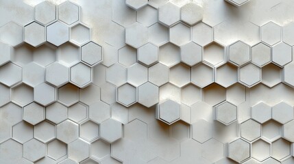 minimalistic geometric pattern with hexagons and triangles in soft matte white tones 3D rendering