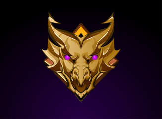 Obraz premium roaring mystic dragon with violet light eyes, golden 3d game icon fantasy style