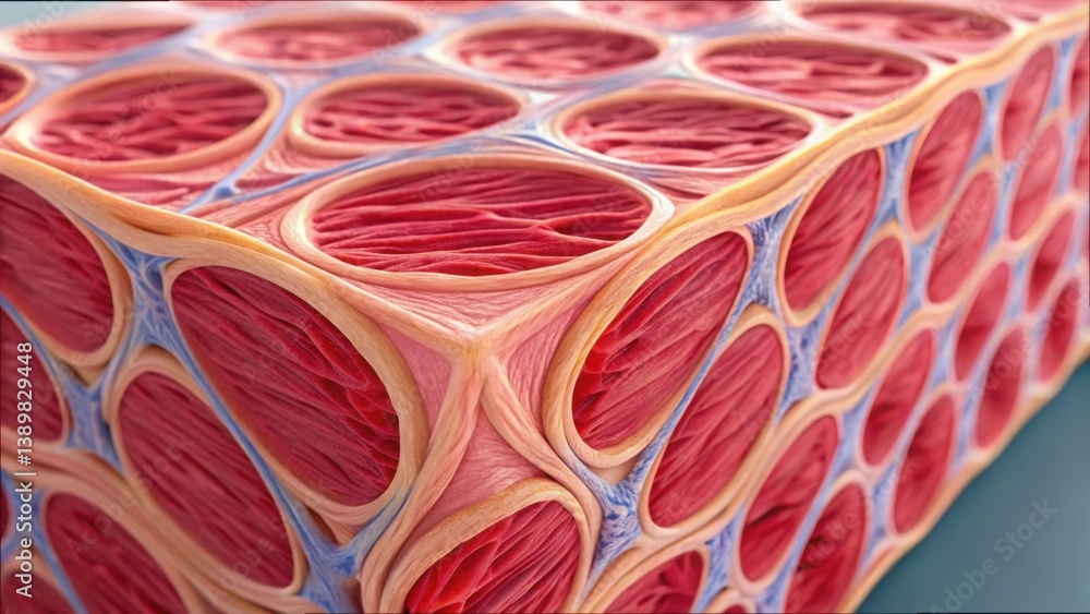 Poster detailed microstructure of regenerating muscle tissue in close-up
