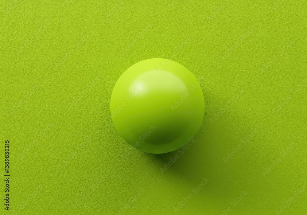 Poster a single green sphere with a shadow on a green background in a studio setting with soft lighting