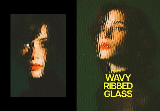 Wavy Ribbed Glass Poster Photo Effect Mockup