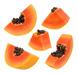 Ripe papaya slices isolated, transparent PNG, PNG format