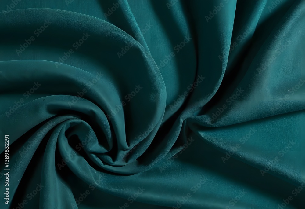 Poster Teal Fabric Texture, Deep Color And Subtle Sheen. Smooth Material Creates Depth, Luxurious Feel Perfect For Backdrops. Light, Shadows Add Dimension And Enhance Design Projects. Richness Makes For