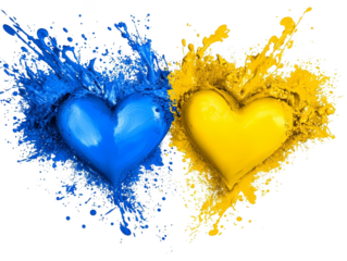 Abstract Illustration Of Blue And Yellow Hearts With Splash Effect In Love