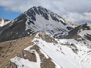 Panorama of Monte Terminillo during spring season. 2216 meters, Terminillo Mount is named the Mountain of Rome, located in Apennine range, central Italy