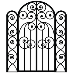 vintage iron gate swirls silhouette vector illustration