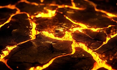 Molten lava flows through cracked earth; fiery background,  volcanic texture. Use background