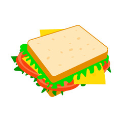 Delicious fresh vegetarian sandwich. On a white isolated background. 3d