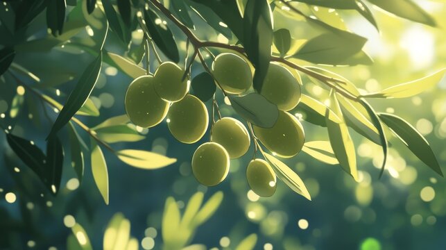 Closeup of Ripe Arbequina Olives on Tree Branch in Bright Catalonian Grove Scenery