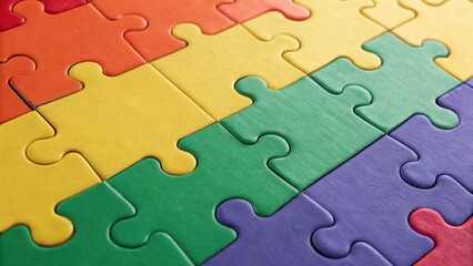 A vibrant, colorful arrangement of interlocking puzzle pieces creating a playful and engaging pattern.