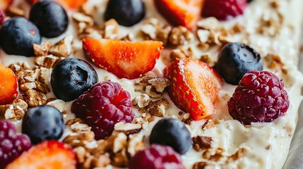Breakfast dish topped with fresh berries and granola for a healthy start to the day