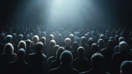 Audience in a dimly lit theater, captivated by the performance.