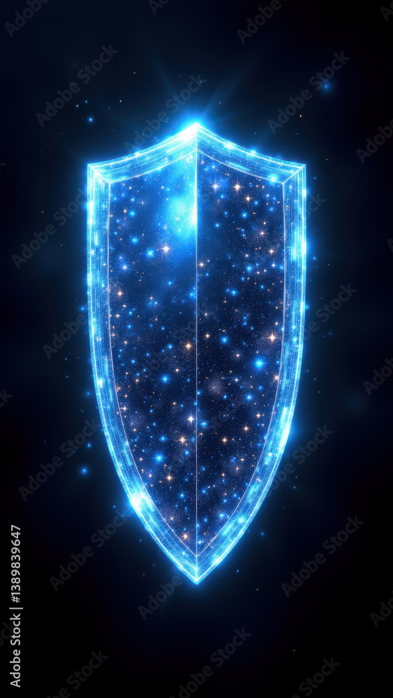 Poster a digital shield with a cosmic background, representing internet security.