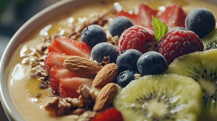 Breakfast dish topped with fresh berries and granola for a healthy start to the day