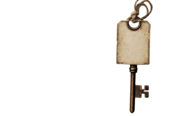 Antique skeleton key with blank tag rustic charm white background simple design vintage style