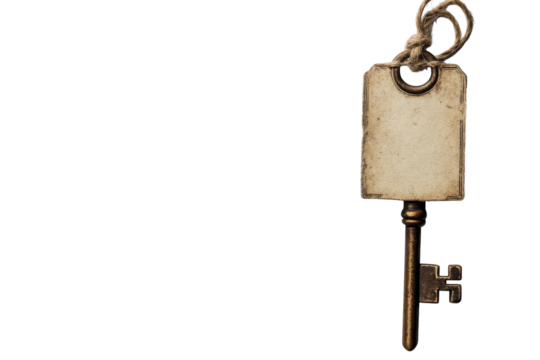 Antique skeleton key with blank tag rustic charm white background simple design vintage style