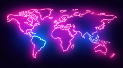 Neon World Map: A Glowing Outline of Continents