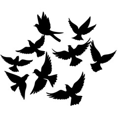 Many birds flying silhouettes vector illustration