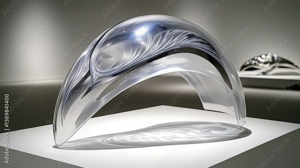 Aufkleber elegant transparent sculpture displayed in modern art gallery with intricate patterns and soft light