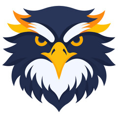 Fototapeta premium Fierce hybrid eagle-owl head mascot logo in bold modern vector style with sharp features and intense eyes, ideal for sports team branding, wildlife emblems, and digital character designs
